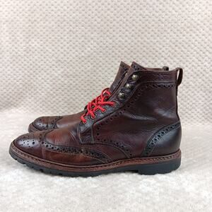 ALLEN EDMONDS Men's Brown Leather Long Branch Wingtip Boots Size 10 B (Narrow)